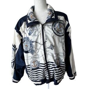 East West Windbreaker Vintage Blue White Nylon Nautical SZ M